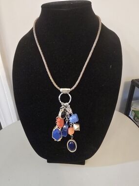 Chico's Blue and Coral Multi-Charm Pendant Necklace And Necklace Set